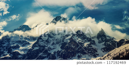Mountain peaks near Morskie Oko or Sea Eye Lake in Poland at Winter. Tatras range 117192469