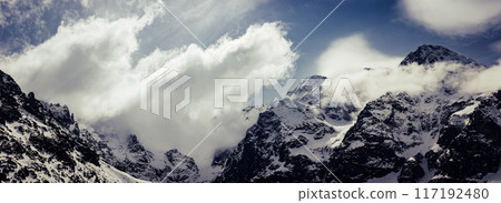 Mountain peaks near Morskie Oko or Sea Eye Lake in Poland at Winter. Tatras range Mountain peaks near Morskie Oko or Sea Eye Lake in Poland at Winter. Tatras range 117192480