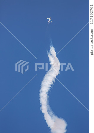 Blue impulse flying in the sky 117192761