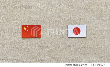 People's Republic of China and Japan flags_fabric background 117193739