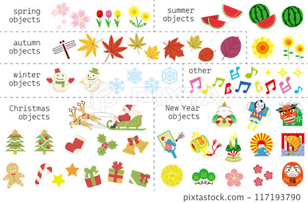 Seasonal icon collection (four seasons, Christmas, and New Year) 117193790