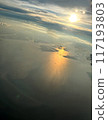 "Sunset from the airplane window: A journey through a breathtaking view of the sea of clouds and the horizon" Aerial footage 2 117193803