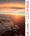 "Sunset from an airplane window: A journey through a breathtaking view of the sea of clouds and the horizon" Aerial footage 5 117193806