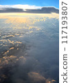 "Sunset from an airplane window: A journey through a breathtaking view of the sea of clouds and the horizon" Aerial footage 6 117193807