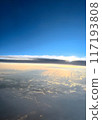 "Sunset from the airplane window: A journey through a breathtaking view of the sea of clouds and the horizon" Aerial footage 7 117193808