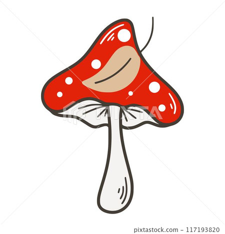Red poisonous mushroom with white dots and leaf, clipart Red poisonous mushroom with white dots and leaf, clipart 117193820