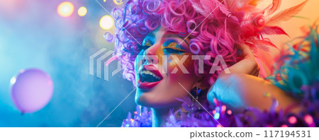 Vibrant Carnival Drag Queen with Colorful Makeup 117194531
