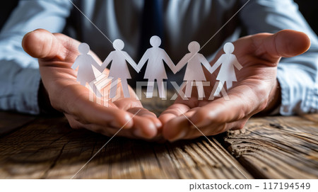 Hands Holding Paper Cutout Figures Representing Community 117194549