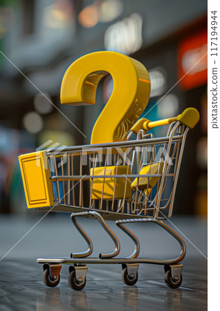 Shopping Cart with Large Yellow Question Mark Shopping Cart with Large Yellow Question Mark 117194944