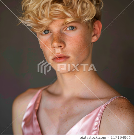 Young Transgender Teen in Elegant Pink Dress 117194965