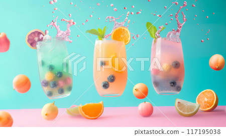 Vibrant Bubble Tea with Splashes and Fruits 117195038