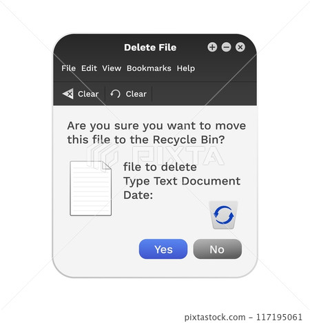 Recycling bin window with remove message. Recycling bin window with remove message. 117195061