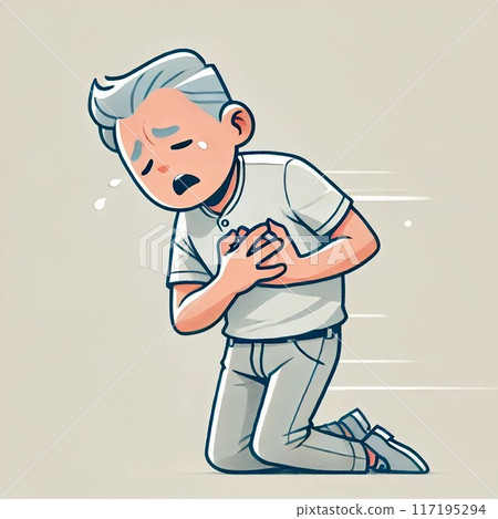 Illustration of a middle-aged man suffering from myocardial infarction 117195294