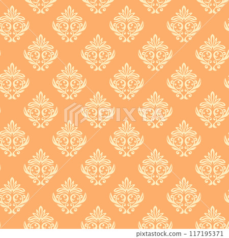 Seamless vintage pattern with curls. Wallpaper in the style of Baroque. Floral ornament. Ethnic tribal background. Vector illustration, template design for cloth, packaging, card, fabric Seamless vintage pattern with curls. Wallpaper in the style of Baroque. Floral ornament. Ethnic tribal background. Vector illustration, template design for cloth, packaging, card, fabric 117195371