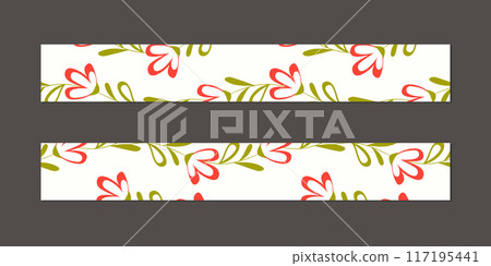 Vector illustration of a set of decorative ribbon stripes. Masking tape, satin or corsage, grssgrain tape, adhesive tapes for frames, scrapbooking. Packing patterned ribbons with foral ornament Vector illustration of a set of decorative ribbon stripes. Masking tape, satin or corsage, grssgrain tape, adhesive tapes for frames, scrapbooking. Packing patterned ribbons with foral ornament 117195441