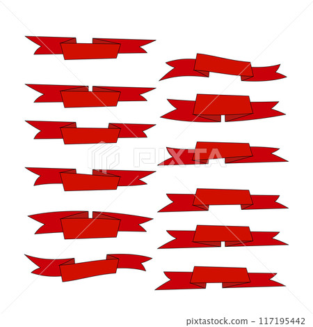 Set of red flat ribbons isolated on white background. Ribbon banner vector illustration. Watercolor lace Set of red flat ribbons isolated on white background. Ribbon banner vector illustration. Watercolor lace 117195442