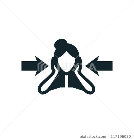 Woman is suffering pressure and covering her ears to avoid communication 117196020
