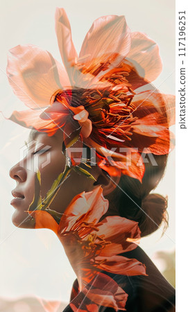 Ethereal Double Exposure of Woman and Flower 117196251