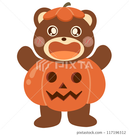 cute brown bear with pumpkin cute brown bear with pumpkin 117196312