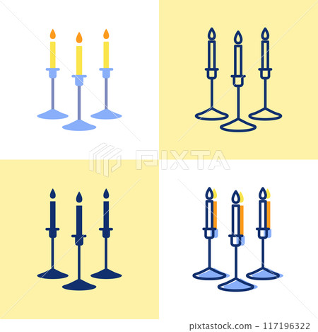 Candles in holder icon set in flat and line style 117196322