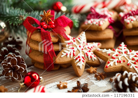 Christmas cookies with festive decoration Christmas cookies with festive decoration 117196331
