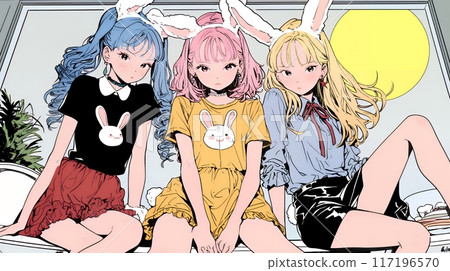 Kogals' Moon Viewing: Festival with friends in bunny ear cosplay Kogals' Moon Viewing: Festival with friends in bunny ear cosplay 117196570