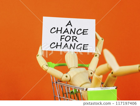 A chance for change symbol. Concept words A chance for change on beautiful white paper. Beautiful orange background. Voter model. Business A chance for change concept. Copy space. 117197406