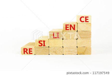 Resilience symbol. Concept word Resilience on beautiful wooden blocks. Beautiful white background. Business resilience concept. Copy space. Resilience symbol. Concept word Resilience on beautiful wooden blocks. Beautiful white background. Business resilience concept. Copy space. 117197549