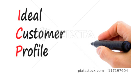 ICP ideal customer profile symbol. Concept words ICP ideal customer profile on beautiful white paper. Beautiful white background. Business ICP ideal customer profile concept. Copy space. 117197604
