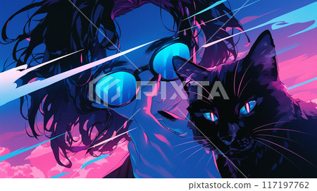 A cool black cat and a mysterious man 117197762