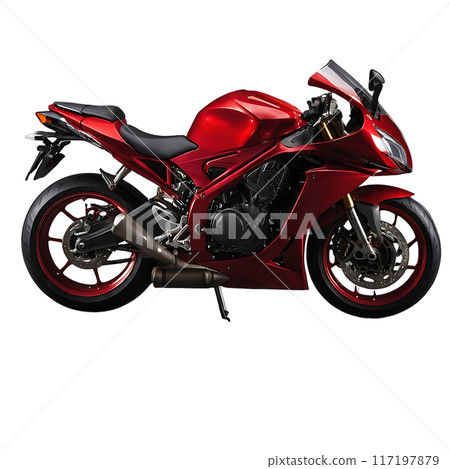 Red sport bike isolated on a transparent background 117197879