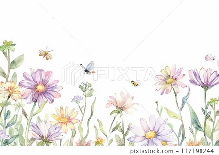 watercolor abstract flowers meadow 117198244