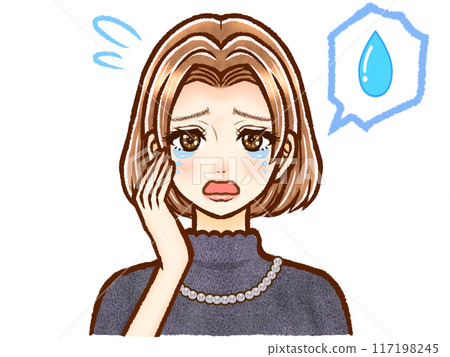 Illustration of a crying face of a beautiful adult woman with short hair 117198245