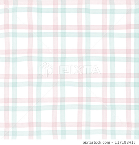 Pink Green Plaid Gingham Check Hand Drawn Background Overlay 117198415