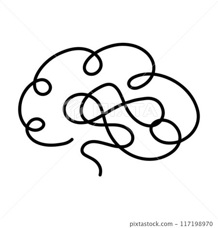 Brain icon, outline line art hand drawn sketch, simple and minimal vector symbol design illustration for abstract artwork 117198970
