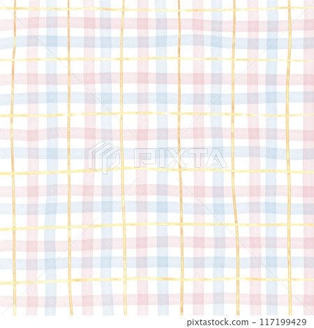Gold Pink Blue Plaid Hand Drawn Background Overlay 117199429
