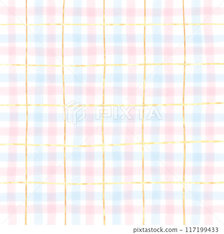 Gold Pink Blue Plaid Hand Drawn Background Overlay 117199433