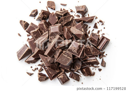 Chopped dark chocolate isolated on white 117199528