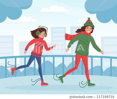 Mom Parent with Daughter Ice Skating Enjoy Life Vector Illustration Mom Parent with Daughter Ice Skating Enjoy Life Vector Illustration 117199718