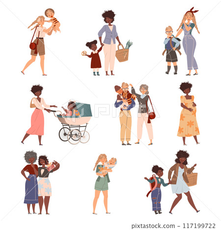 Mom Parent with Kid Enjoy Parenthood and Maternity Life Vector Set Mom Parent with Kid Enjoy Parenthood and Maternity Life Vector Set 117199722
