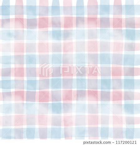 Pink Blue Gingham Check Hand Drawn Background Overlay 117200121