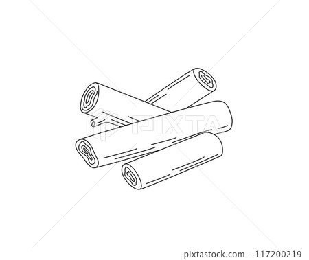 Stack of firewood hand drawn doodle illustration, pile of logs outline clipart for design purposes forestry, campfire, wildlife, outdoor activities 117200219