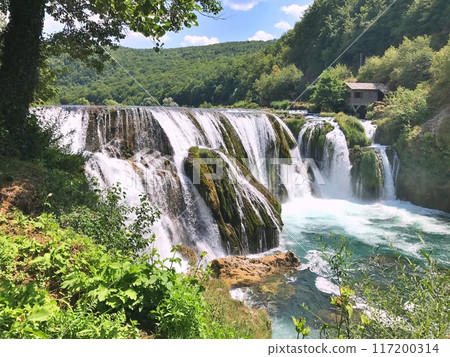 Waterfall Strbacki buk on river Una, Bosnia and Herzegovina. Nature background during summer 117200314