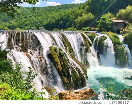 Waterfall Strbacki buk on river Una, Bosnia and Herzegovina. Nature background during summer 117200317