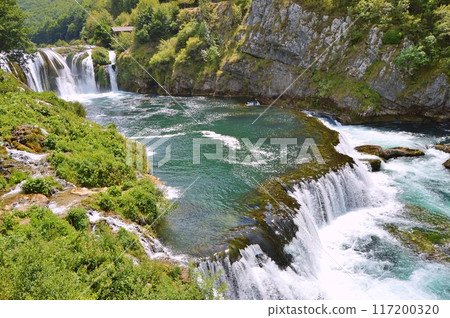 Waterfall Strbacki buk on river Una, Bosnia and Herzegovina. Nature background during summer 117200320