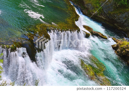 Waterfall Strbacki buk on river Una, Bosnia and Herzegovina. Nature background during summer 117200324