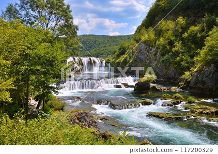 Waterfall Strbacki buk on river Una, Bosnia and Herzegovina. Nature background during summer 117200329