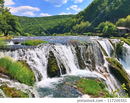 Waterfall Strbacki buk on river Una, Bosnia and Herzegovina. Nature background during summer 117200381