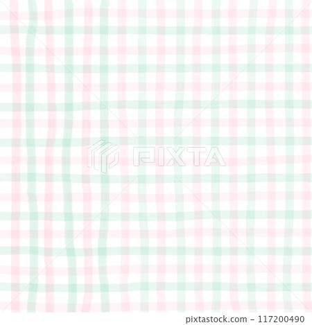 Pink Green Gingham Check Hand Drawn Background Overlay  117200490