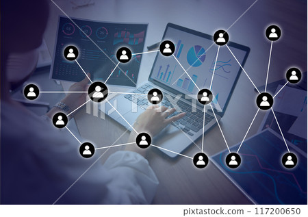 Social network Analysis. Marketing virtual icons screen concept 117200650